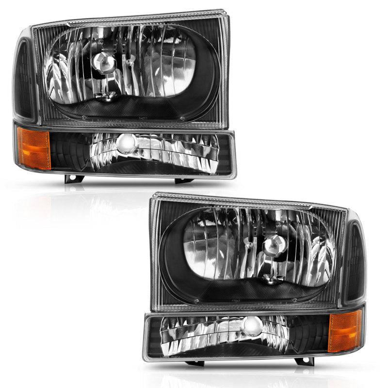 ANZO 2000-2004 Ford Excursion Crystal Headlight w/ Corner Light Black Amber (w/o Bulb) - My Store