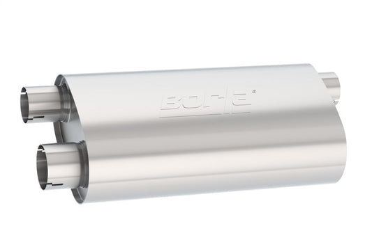 Borla Transverse Flow Notched Muffler - Oval Single Inlet/Dual Outlet 2.5in 19in x 10.5in x 5.5in - Mammoth Racing -