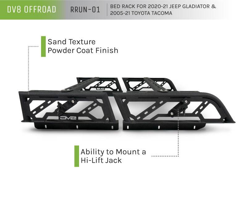 DV8 Offroad 20-22 Jeep Gladiator JT / 05-21 Toyota Tacoma Overland Bed Rack - 2pc. Adjustable - Mammoth Racing -