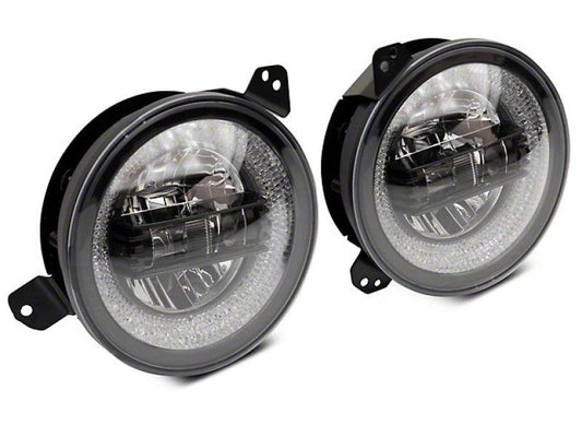 Raxiom 18-22 Jeep Wrangler JL/JT Axial 9-Inch LED Headlights w/RGB Halo- Blk Housing (Clear Lens) - Mammoth Racing -