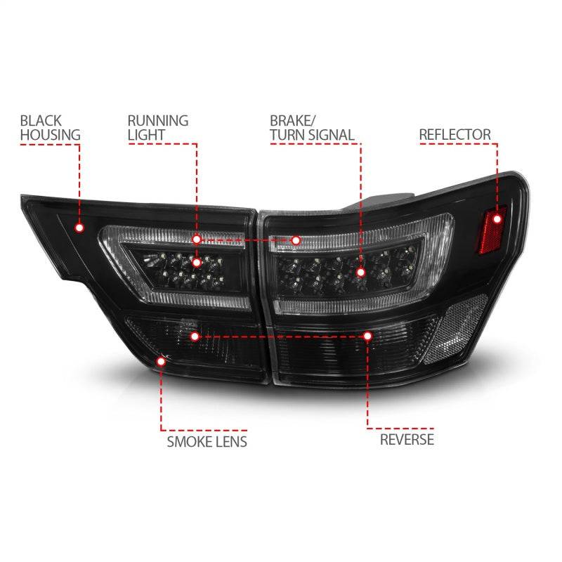 ANZO 11-13 Jeep Grand Cherokee LED Taillights w/ Lightbar Black Housing/Smoke Lens 4pcs - My Store
