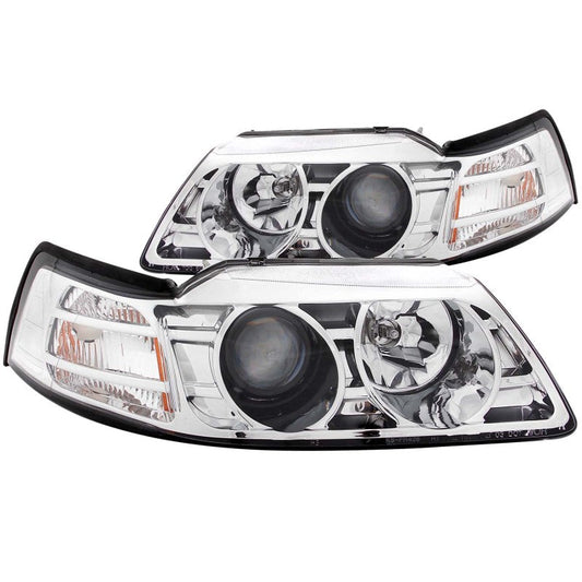 ANZO 1999-2004 Ford Mustang Projector Headlights Chrome - Mammoth Racing -