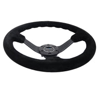 NRG Reinforced Steering Wheel (350mm / 3in. Deep) Blk Suede/Blk Bball Stitch w/5mm Matte Black Spoke - My Store