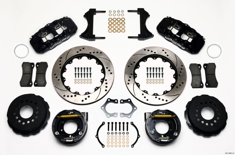 Wilwood Aero4 Rear P-Brake Kit 14.00in Drilled Mopar/Dana 2.36in Off w/Snap Ring Brng - Mammoth Racing -