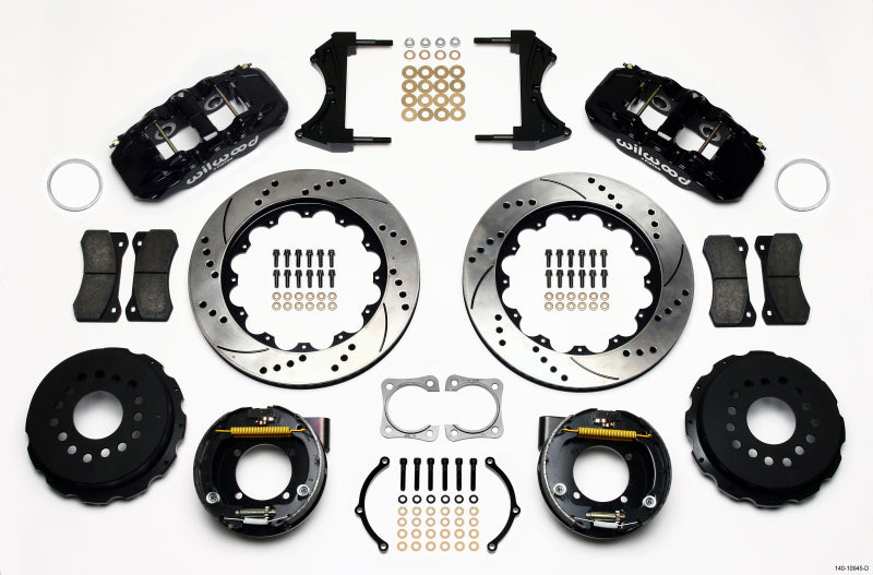 Wilwood Aero4 Rear P-Brake Kit 14.00in Drilled Chevy 12 Bolt-Spec 3.15in Brng - Mammoth Racing -