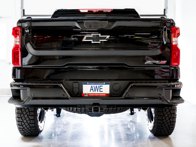 AWE Tuning 22-23 GMC Sierra 1500 AT4X 6.2L 0FG Catback Split Dual (Flat Bumper) - Bashguard(No Tips) - Mammoth Racing -