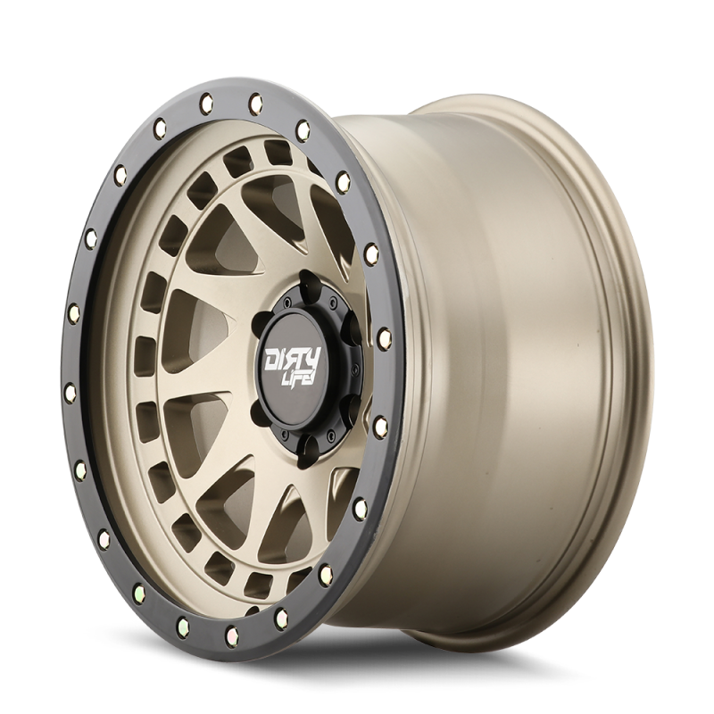 Dirty Life 9311 Enigma Pro 17x9/5x127 BP/-38mm Offset/71.5mm Hub Satin Gold Wheel - Beadlock - Mammoth Racing -