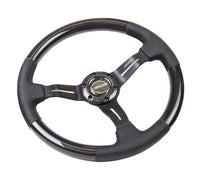 NRG Carbon Fiber Steering Wheel (350mm / 1.5in. Deep) Leather Trim w/Blk Stitch & Slit Cutout Spokes - My Store
