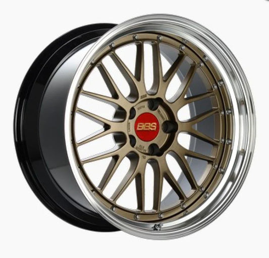 BBS LM 19x9.5 5x120 ET22 Gold Center / Diamond Cut Lip Wheel -82mm PFS/Clip Req - Mammoth Racing -