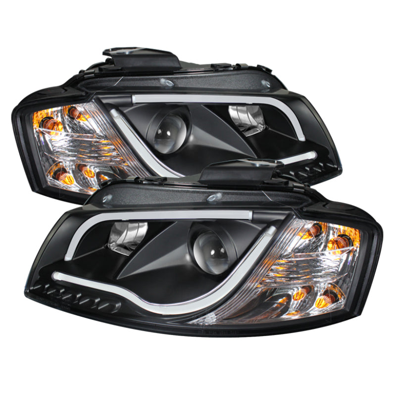 Spyder Audi A3 06-08 Projector Headlights Halogen Model- Light Tube DRL Blk PRO-YD-AA306-LTDRL-BK - Mammoth Racing -