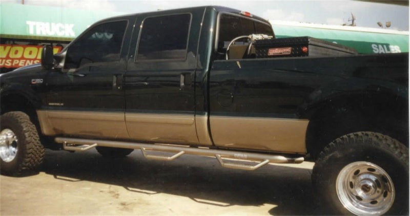 N-Fab Nerf Step 99-16 Ford F-250/350 Super Duty Crew Cab 8ft Bed - Gloss Black - Bed Access - 3in - Mammoth Racing -