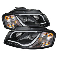 Spyder Audi A3 06-08 Projector Headlights Halogen Model- Light Tube DRL Blk PRO-YD-AA306-LTDRL-BK - Mammoth Racing -