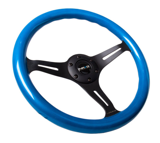 NRG Classic Wood Grain Steering Wheel (350mm) Blue Pearl/Flake Paint w/Black 3-Spoke Center - My Store