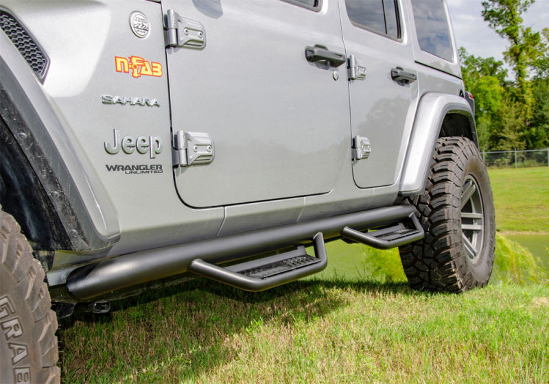 N-Fab Podium LG 2019 Jeep Wrangler JT 4DR Truck - Full Length - Tex. Black - 3in - Mammoth Racing -