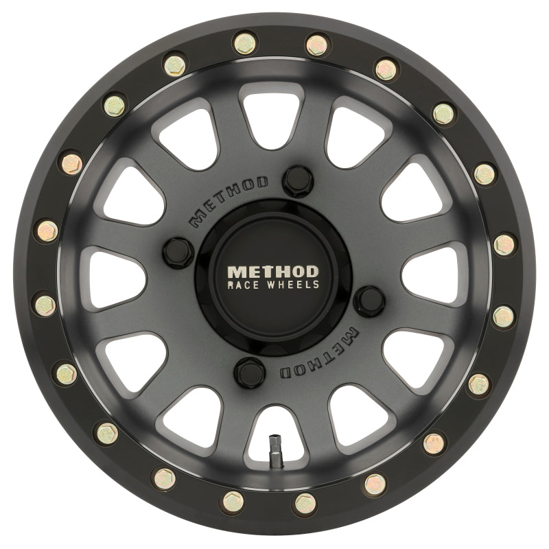 Method Mr401 UTV Beadlock 14x7 4+3/+13mm Offset 4x136 106mm CB Titanium w/Matte Black Ring Wheel - Mammoth Racing -