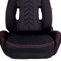 NRG Sport Seats (Pair) Cloth w/NRG Logo & NRG Arrow Cushion Imprint - Black w/Red Stitch - My Store