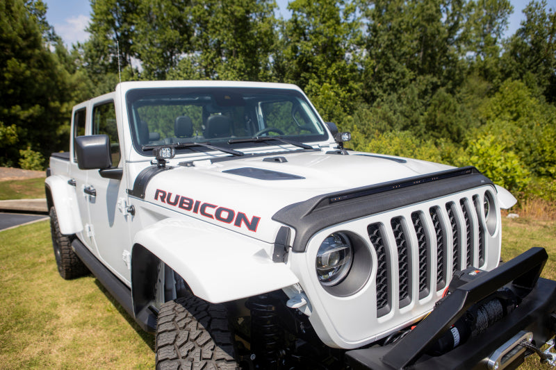 AVS 2018-2019 Jeep Wrangler (JL) Aeroskin Low Profile Hood Shield w/ Lights - Black - Mammoth Racing -