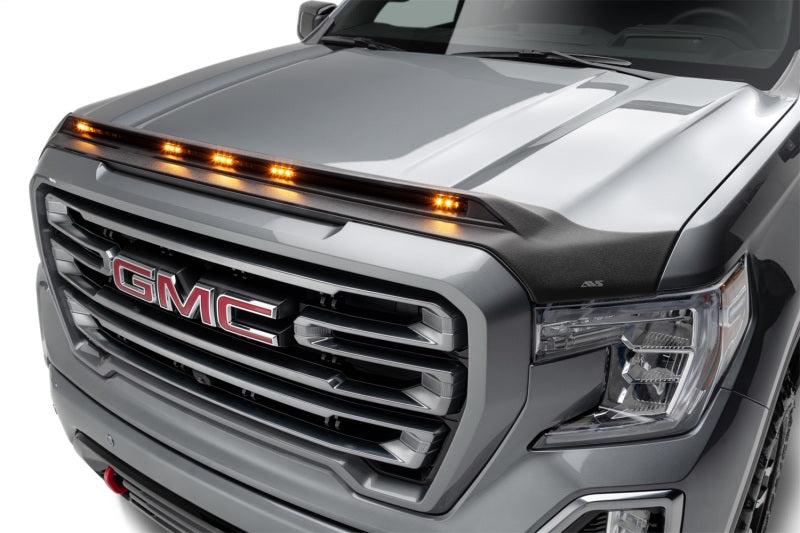 AVS 19-22 GMC Sierra 1500 Aeroskin Low Profile Hood Shield w/ Lights - Black - Mammoth Racing -