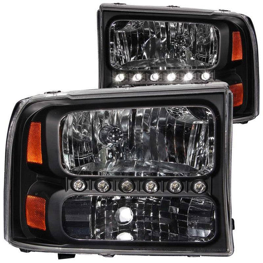 ANZO 2000-2004 Ford Excursion Crystal Headlights Black w/ LED 1pc - My Store