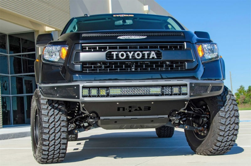 N-Fab M-RDS Front Bumper 14-17 Toyota Tundra - Tex. Black w/Silver Skid Plate - Mammoth Racing -