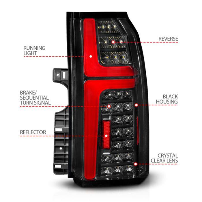 ANZO 15-20 Chevrolet Tahoe Sequential LED Tube Taillights Black - Mammoth Racing -