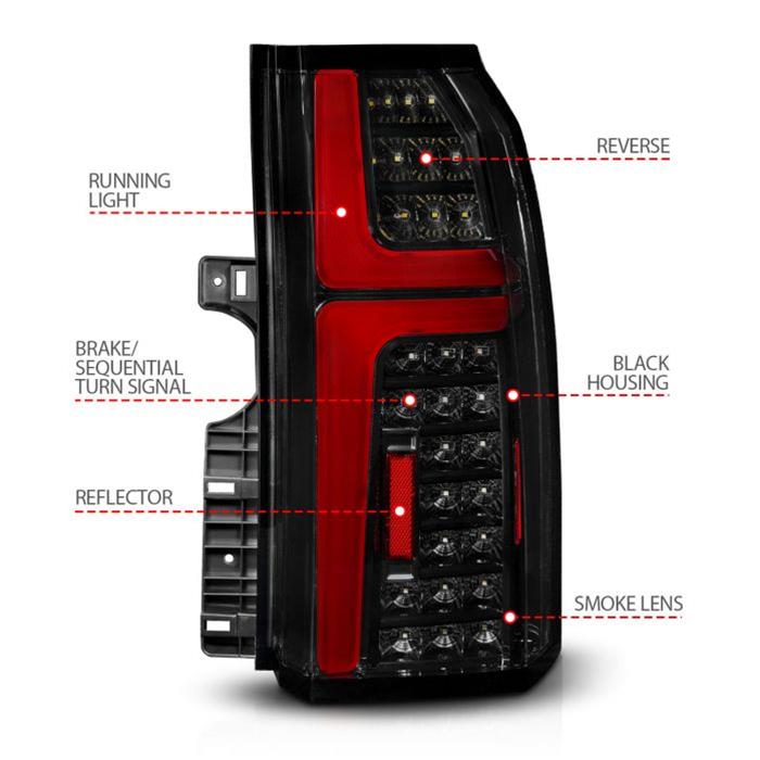ANZO 15-20 Chevrolet Tahoe Sequential LED Tube Taillights Black - Mammoth Racing -