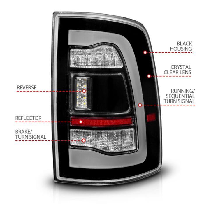 ANZO 09-18 Dodge Ram 1500 Sequential LED Taillights Black - Mammoth Racing -