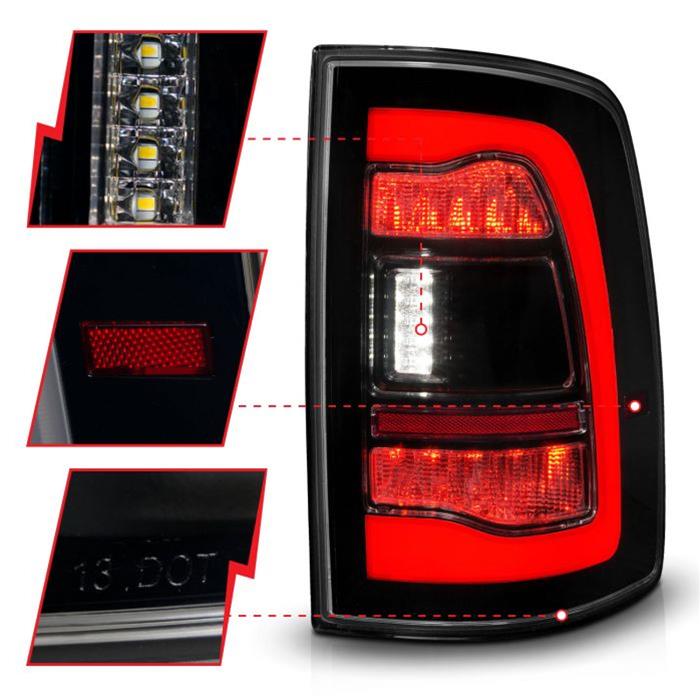 ANZO 09-18 Dodge Ram 1500 Sequential LED Taillights Smoke Black - Mammoth Racing -