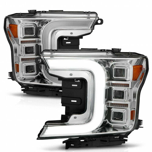 Anzo 18-20 Ford F-150 Full Led Projector Light Bar Style Headlights - Chrome Amber - Mammoth Racing -