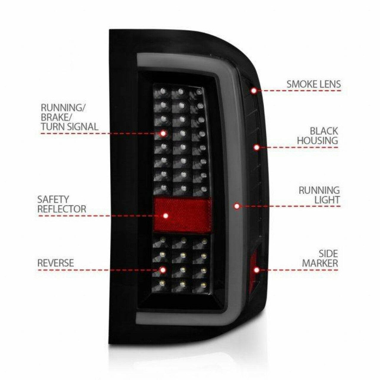 ANZO 2007-2013 Chevrolet Silverado1500/ 2500/ 3500 LED Tail Lights w/ Light Bar Black Housing Smoke - My Store
