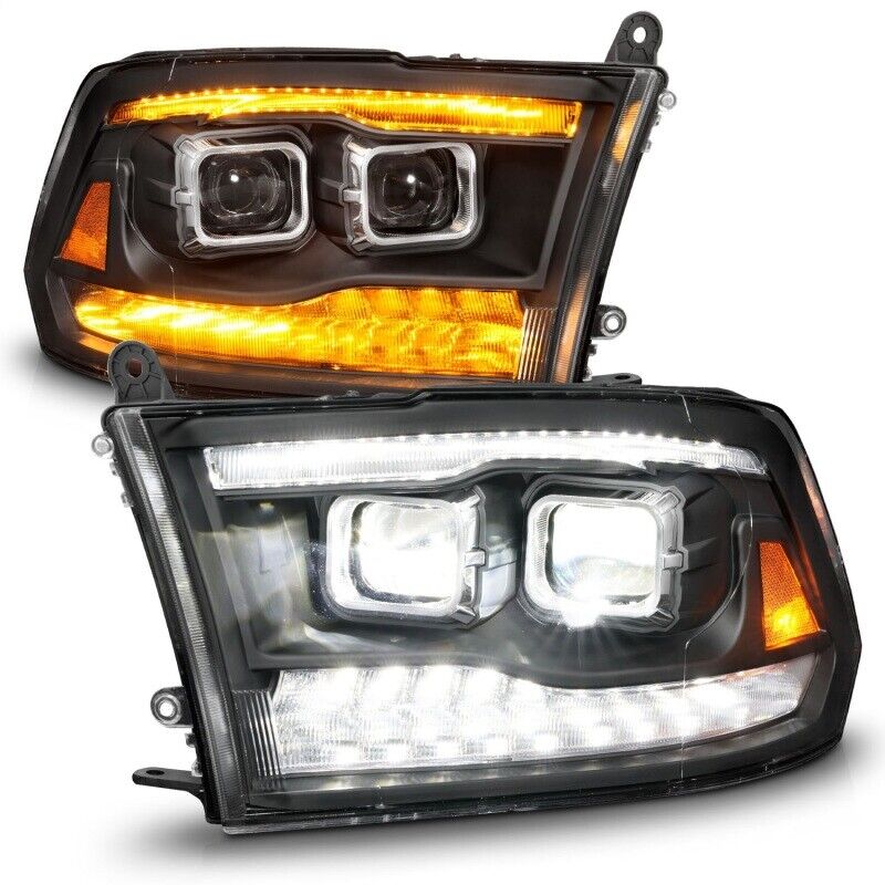 ANZO 09-18 Dodge Ram 1500/2500/3500 Full LED Proj Headlights w/Switchback Light Bar - Black - My Store