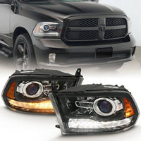 ANZO 09-18 Dodge Ram 1500/2500/3500 Proj HL Headlights Switchback + Sequential - Black Amber - My Store