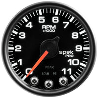 Autometer Spek-Pro Gauge Tach 2 1/16in 11K Rpm W/ Shift Light & Peak Mem Blk/Blk - My Store