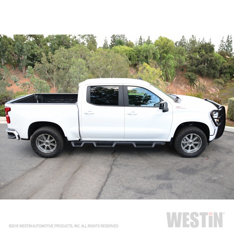 Westin 2019 Chevrolet Silverado/Sierra 1500 (5.5ft) Drop Wheel to Wheel Nerf Step Bars - Txt Black - Mammoth Racing -
