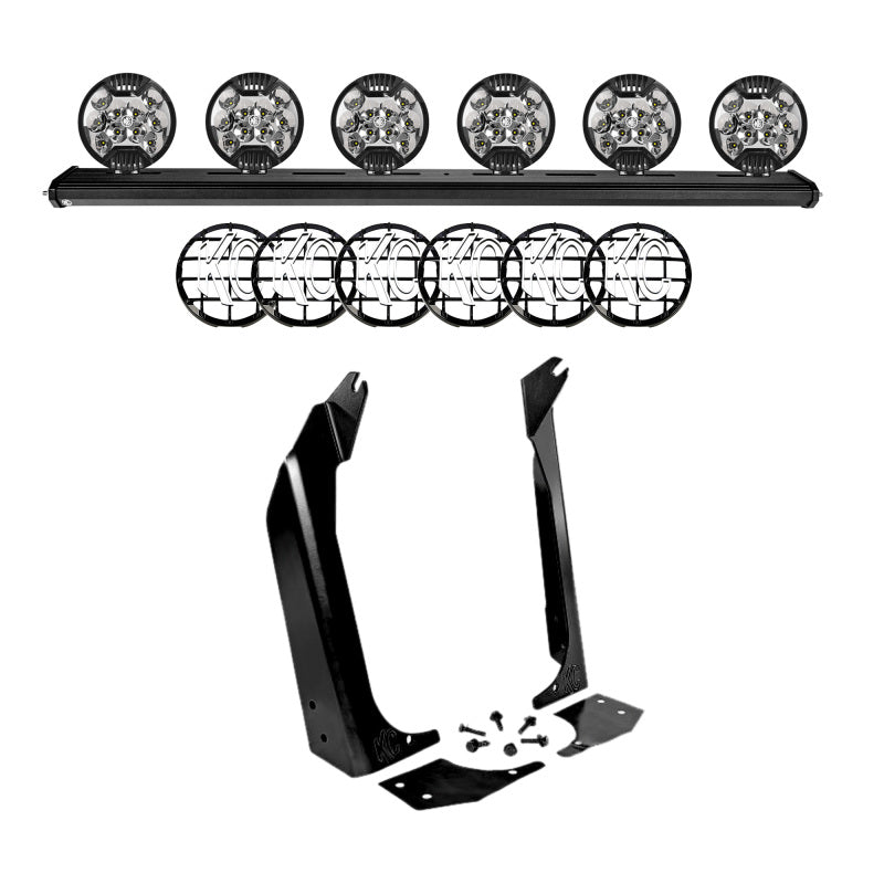 KC HiLiTES 97-06 Jeep TJ 50in. Overhead Xross Bar Kit w/(6) SlimLite LED Lights - Black - Mammoth Racing -