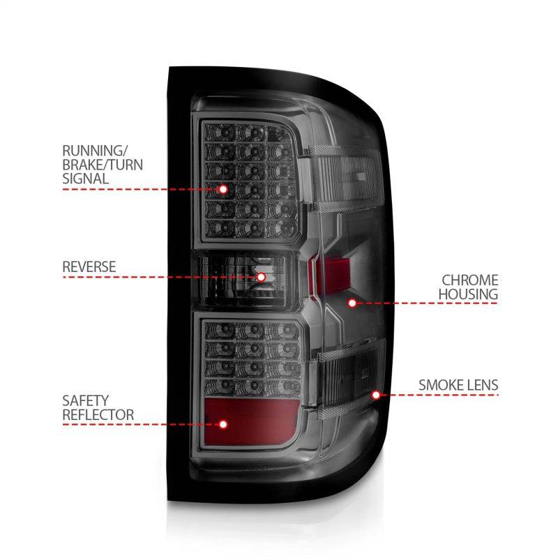 ANZO 15-19 Chevy Silverado 2500HD/3500HD (Halgn Only) LED Tail Lights w/Smoke Light Bar & Clear Lens - My Store