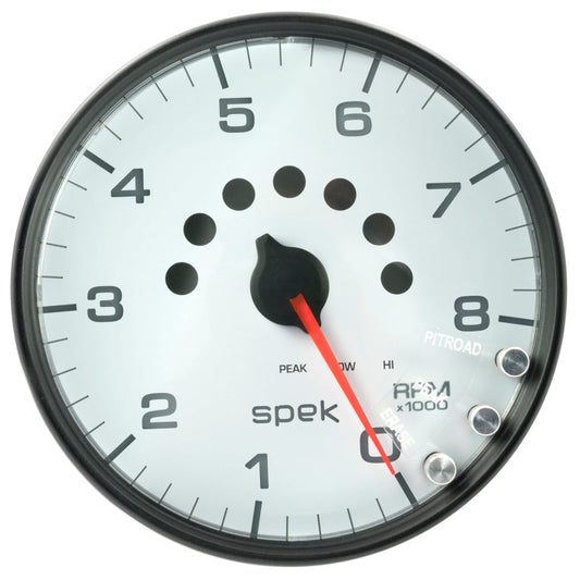 Autometer Spek-Pro Gauge Tachometer 5in 8K Rpm W/Shift Light & Peak Mem White/Black - My Store