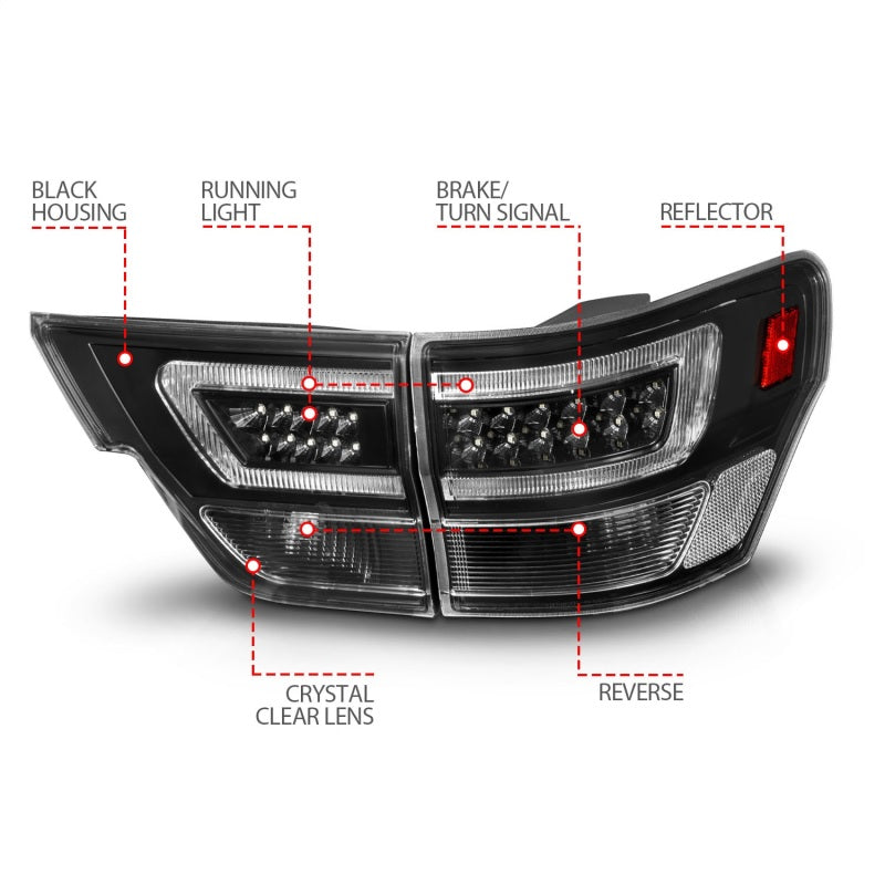 ANZO 11-13 Jeep Grand Cherokee LED Taillights w/ Lightbar Black Housing/Clear Lens 4pcs - Mammoth Racing -