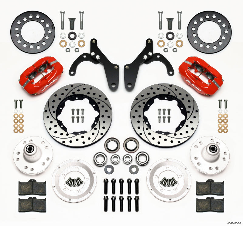 Wilwood Forged Dynalite Front Kit 11.00in Drill-Red 59-64 Chevy Impala / 63-64 Corvette - Mammoth Racing -