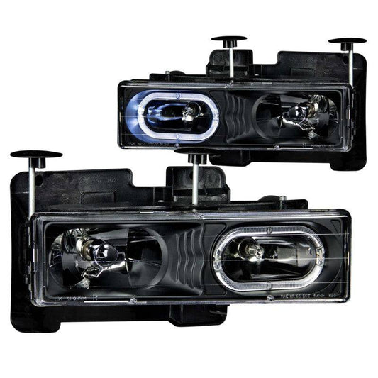 ANZO 1988-1998 Chevrolet C1500 Crystal Headlights Black w/ Halo - My Store