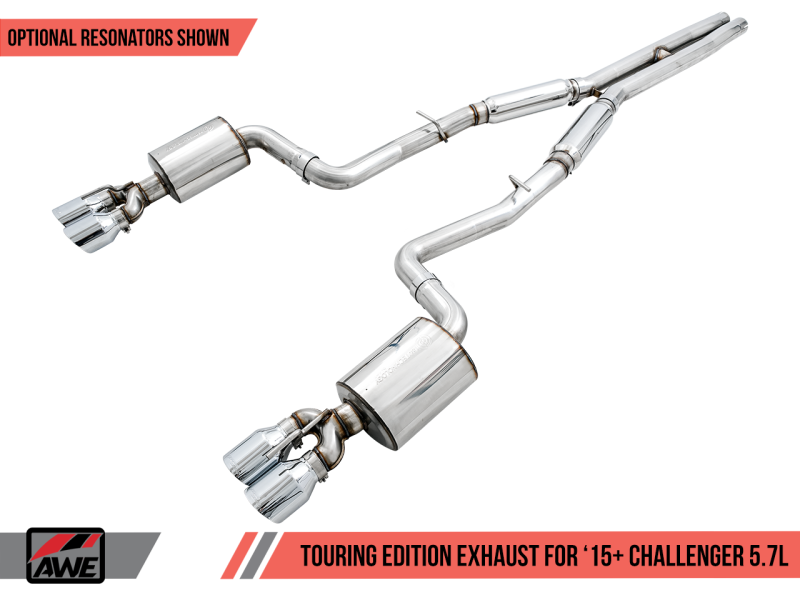 AWE Tuning 2017+ Challenger 5.7L Touring Edition Exhaust - Non-Resonated - Chrome Silver Quad Tips - Mammoth Racing -