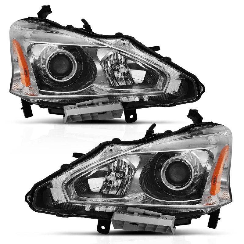 ANZO 2013-2015 Nissan Altima Projector Headlight Chrome Amber - My Store