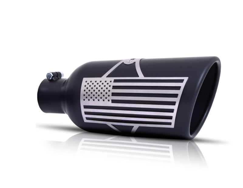 Gibson Patriot Series Rolled Edge Slash-Cut Tip - 5in OD/2.25-2.5in Inlet/12in Length - Blk Ceramic - Mammoth Racing -