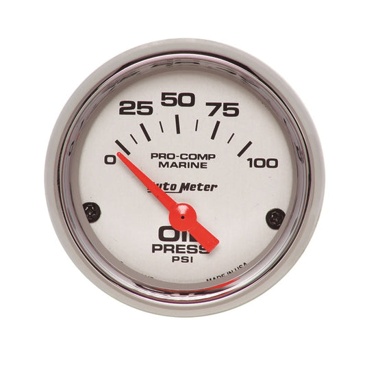 Autometer Ultra-Lite 2-1/16in Electric 100 PSI Oil Pressure Gauge Marine Chrome - My Store
