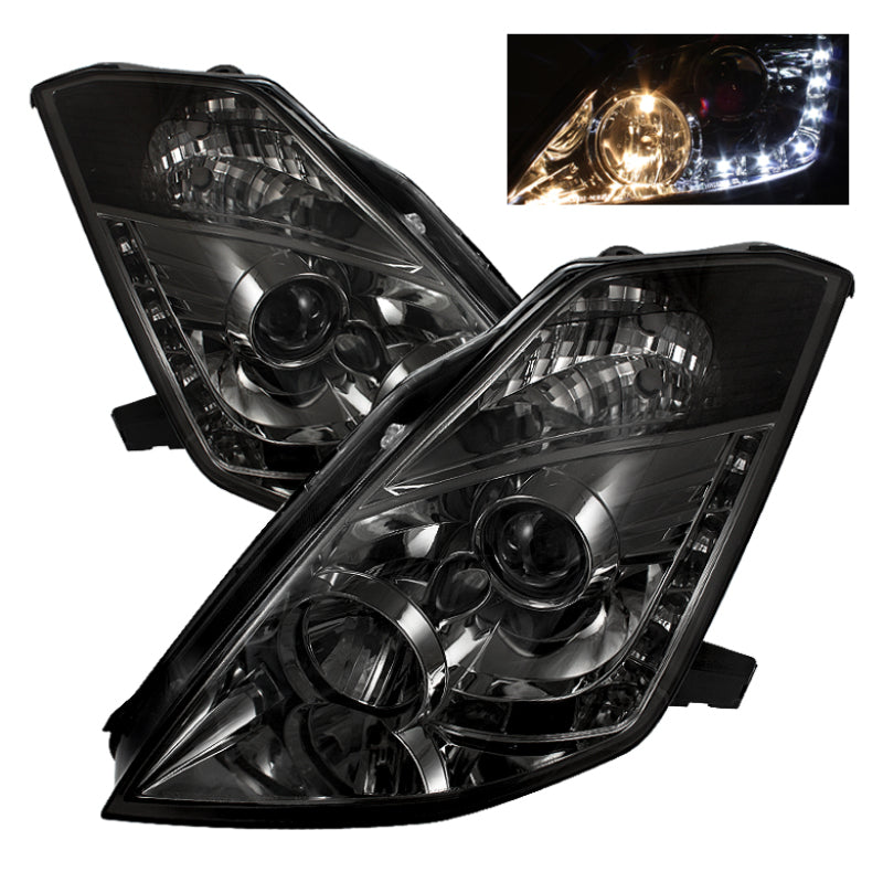 Spyder Nissan 350Z 03-05 Projector Headlights Halogen Model Only - DRL Smoke PRO-YD-N350Z02-DRL-SM - Mammoth Racing -