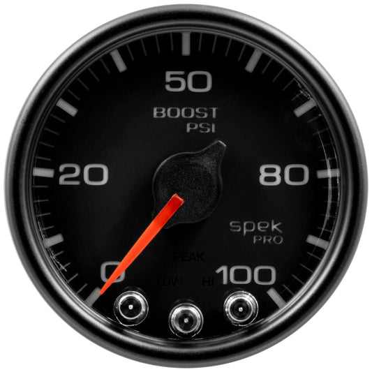 Autometer Spek-Pro Gauge Boost 2 1/16in 100psi Stepper Motor W/Peak & Warn Blk/Blk - My Store