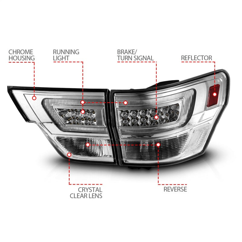ANZO 11-13 Jeep Grand Cherokee LED Taillights w/ Lightbar Chrome Housing/Clear Lens 4pcs - Mammoth Racing -