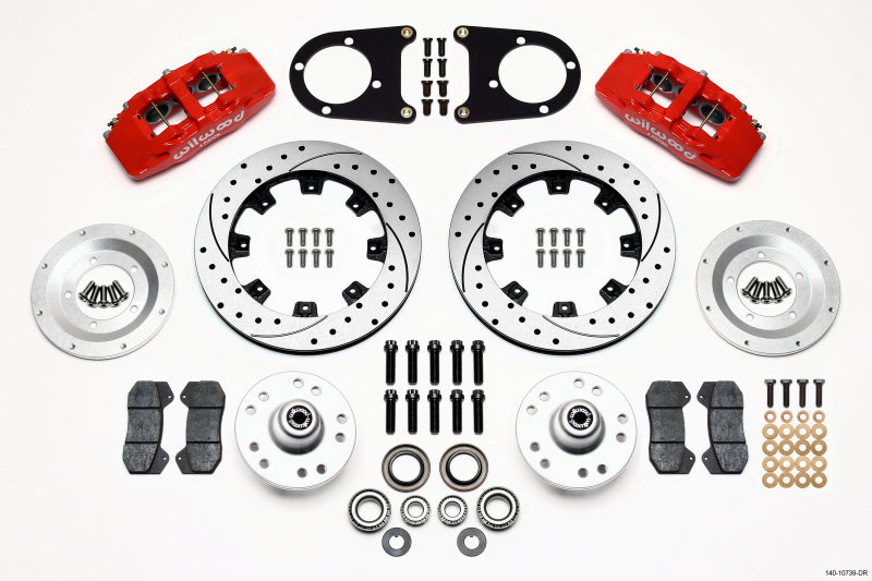Wilwood Dynapro 6 Front Hub Kit 12.19in Drilled Red 37-48 Ford Psgr. Car Spindle - Mammoth Racing -