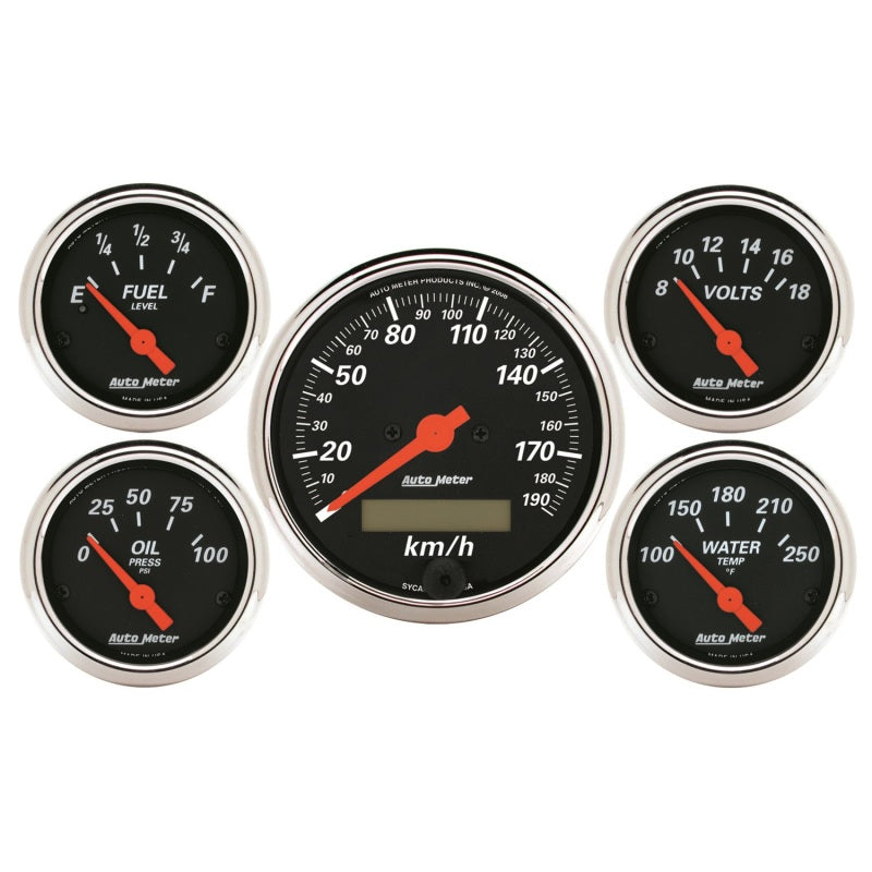 Autometer Designer Black 5 Pc Kit w/ Elec KMH Speedo, Oil Press, Water Temp, Volt, Fuel Level - My Store