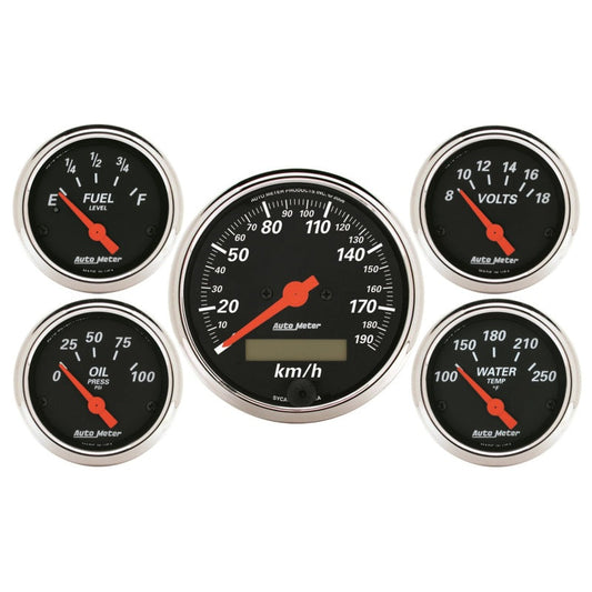 Autometer Designer Black 5 Pc Kit w/ Elec KMH Speedo, Oil Press, Water Temp, Volt, Fuel Level - My Store